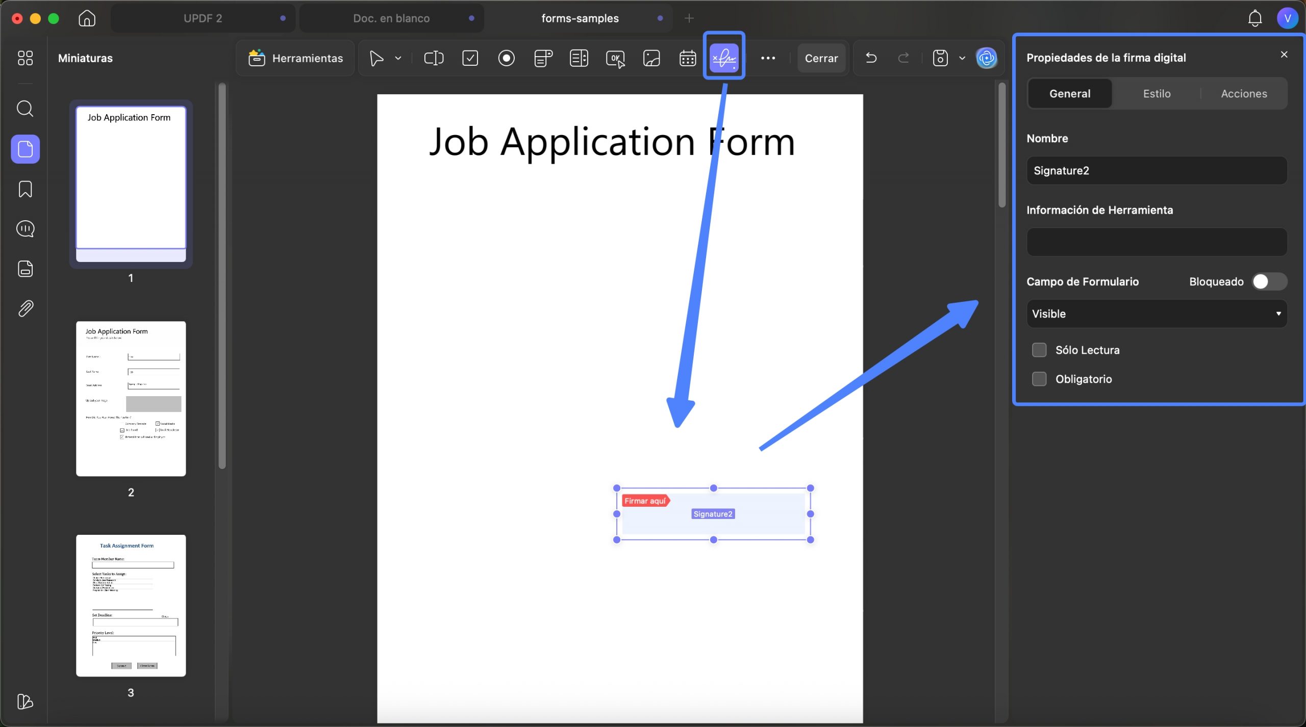 Línea de firma digital en formato PDF (uPDF) para Mac