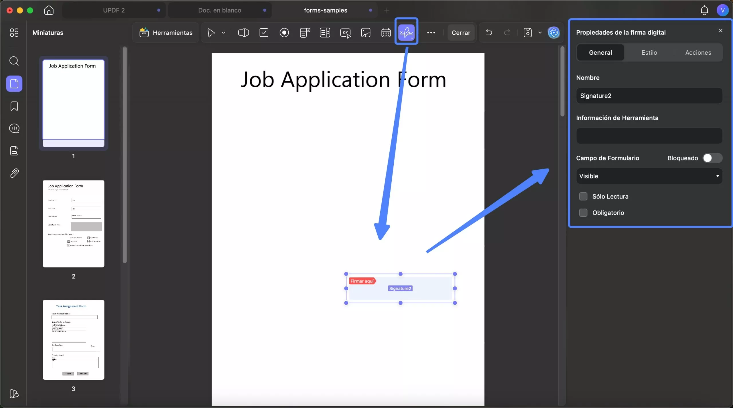 Línea de firma digital en formato PDF (uPDF) para Mac