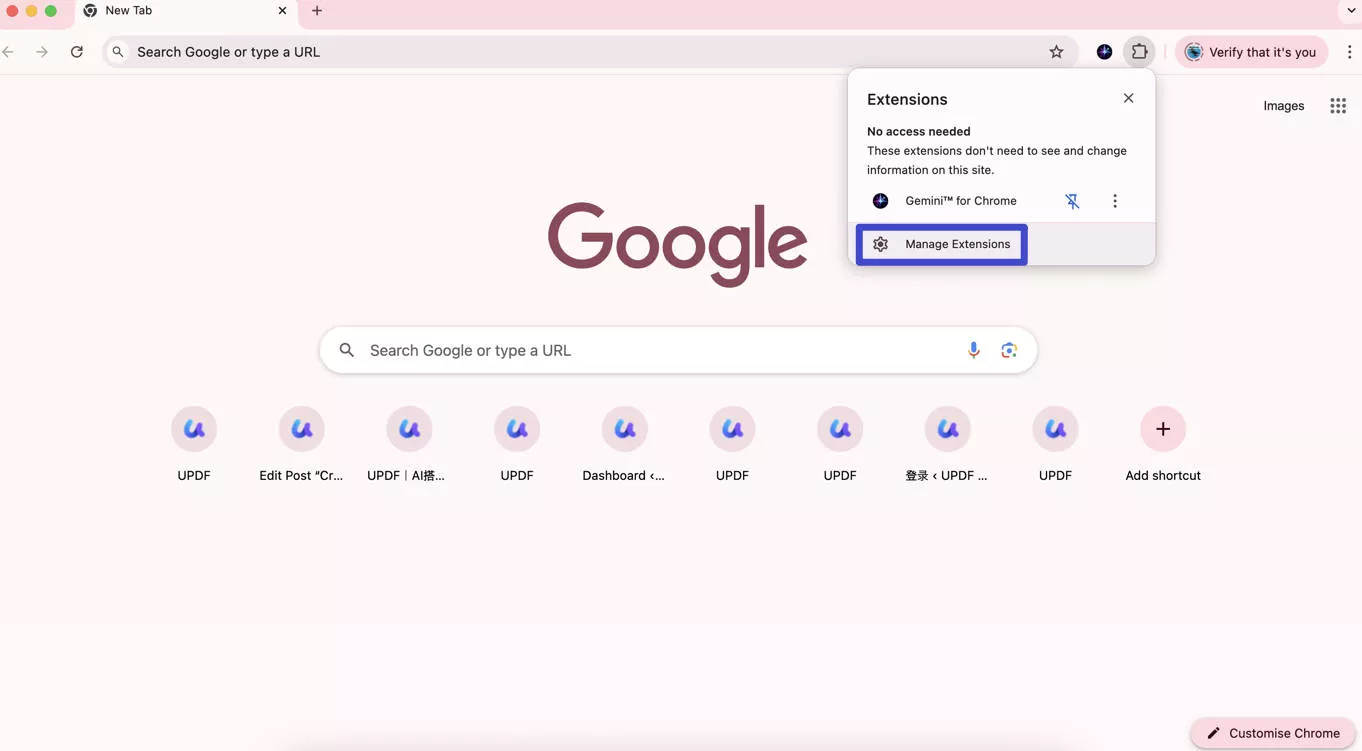 navigate to manage extension for chrome