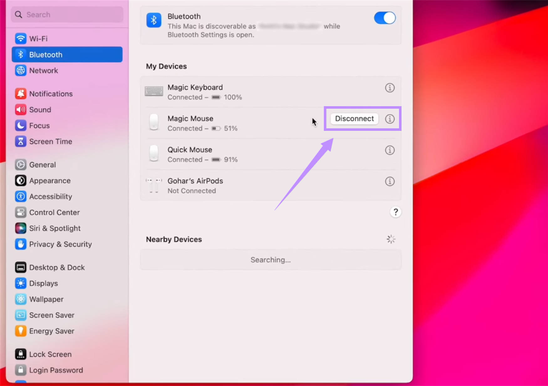 disconnect magic mouse mac