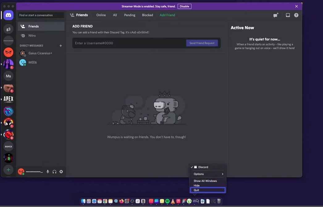 quit discord from menu bar