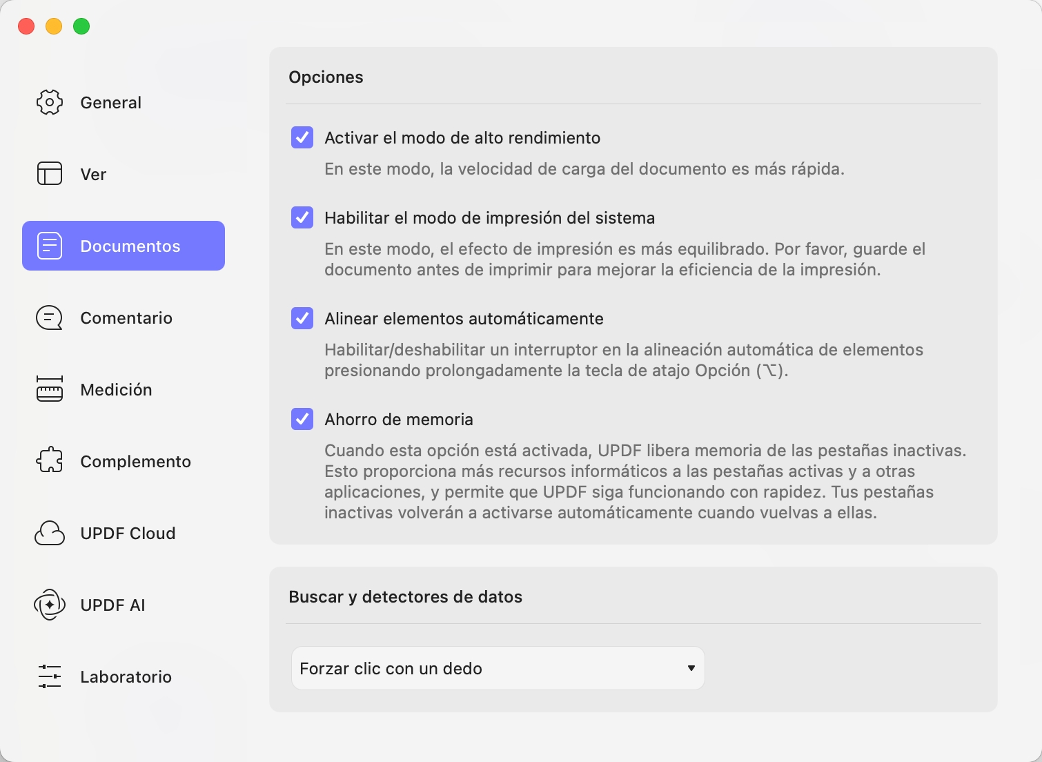 Preferencias de documentos updf para Mac
