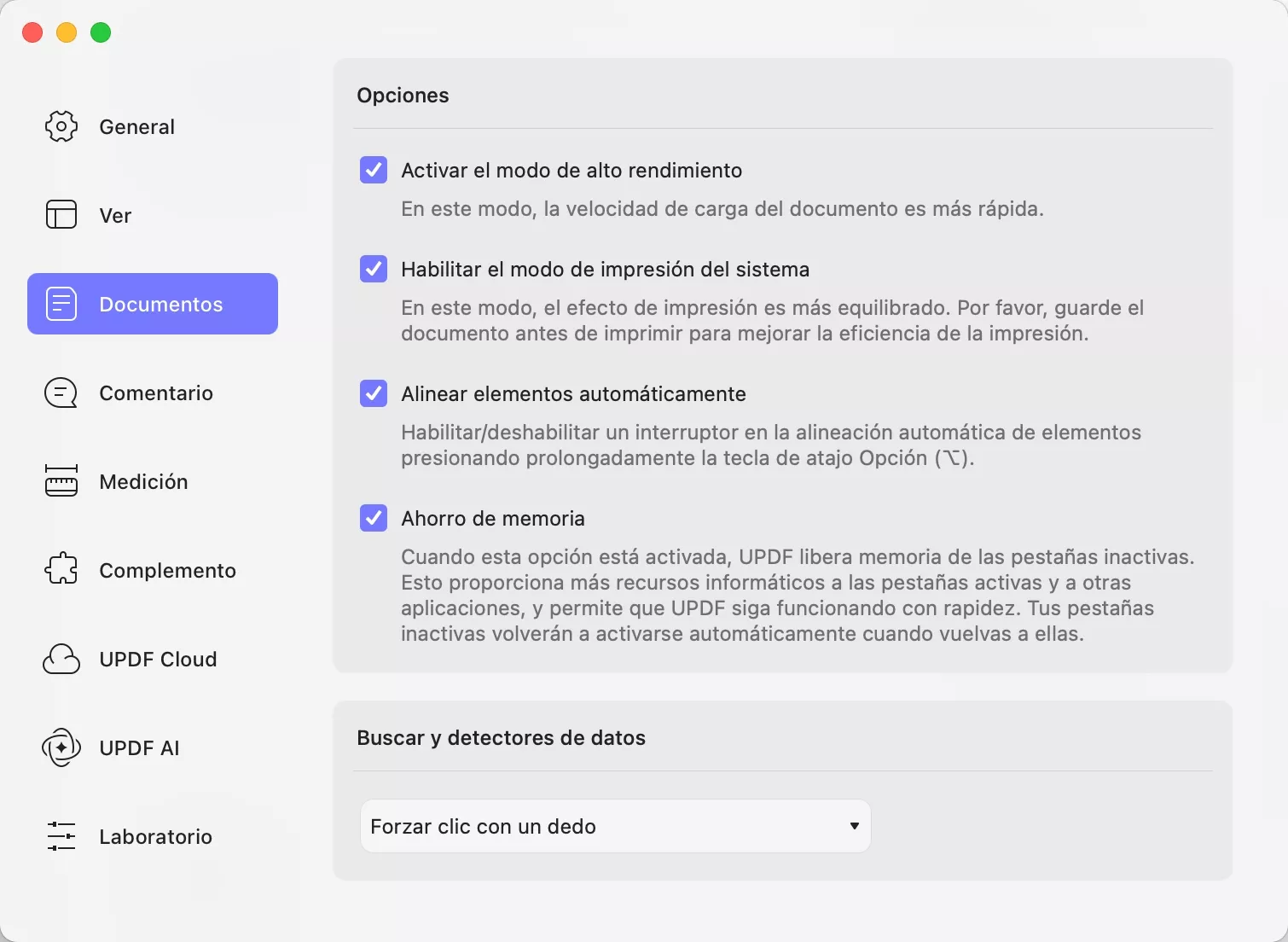 Preferencias de documentos updf para Mac