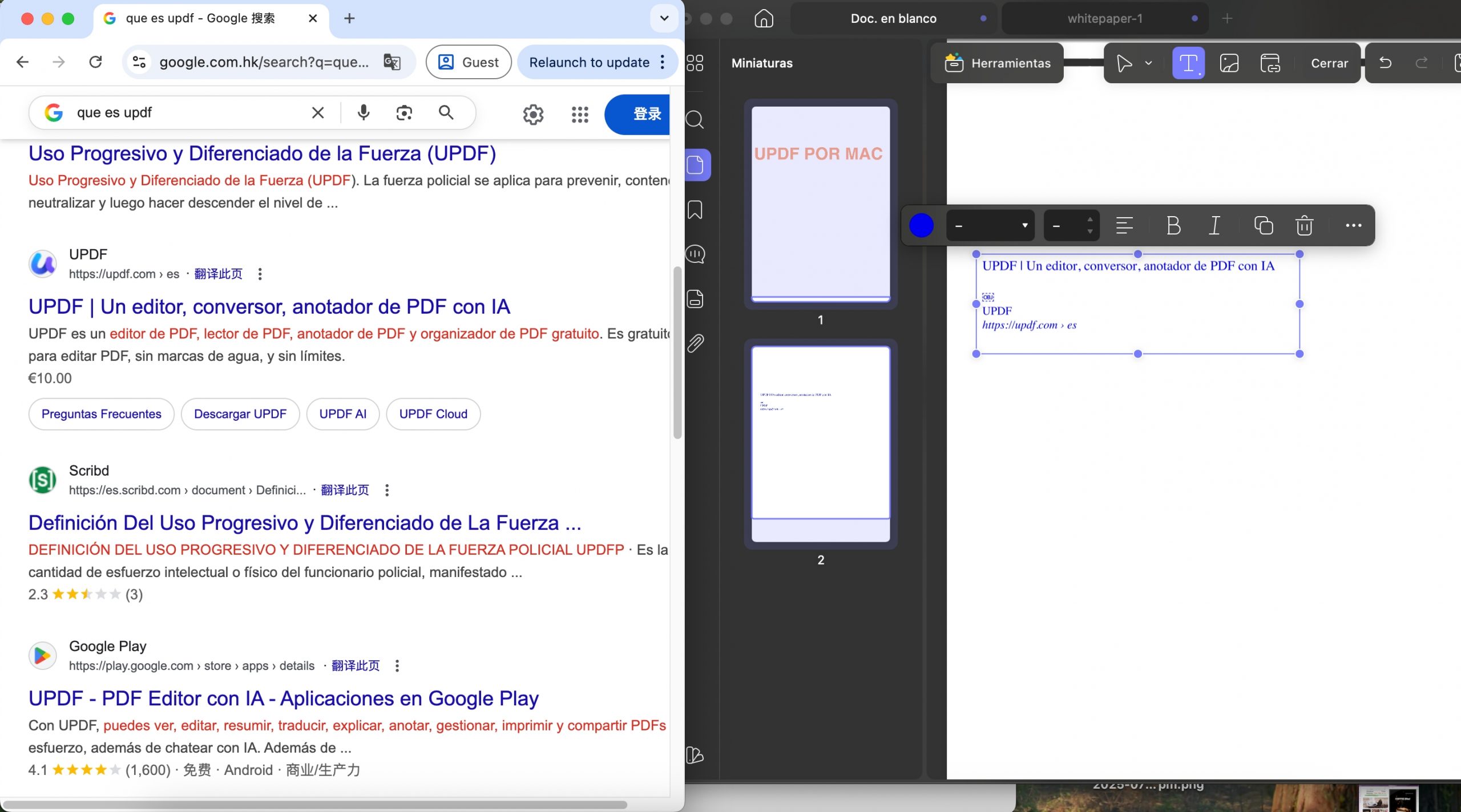 Arrastrar texto enriquecido al PDF en UPDF para Mac (escalado)
