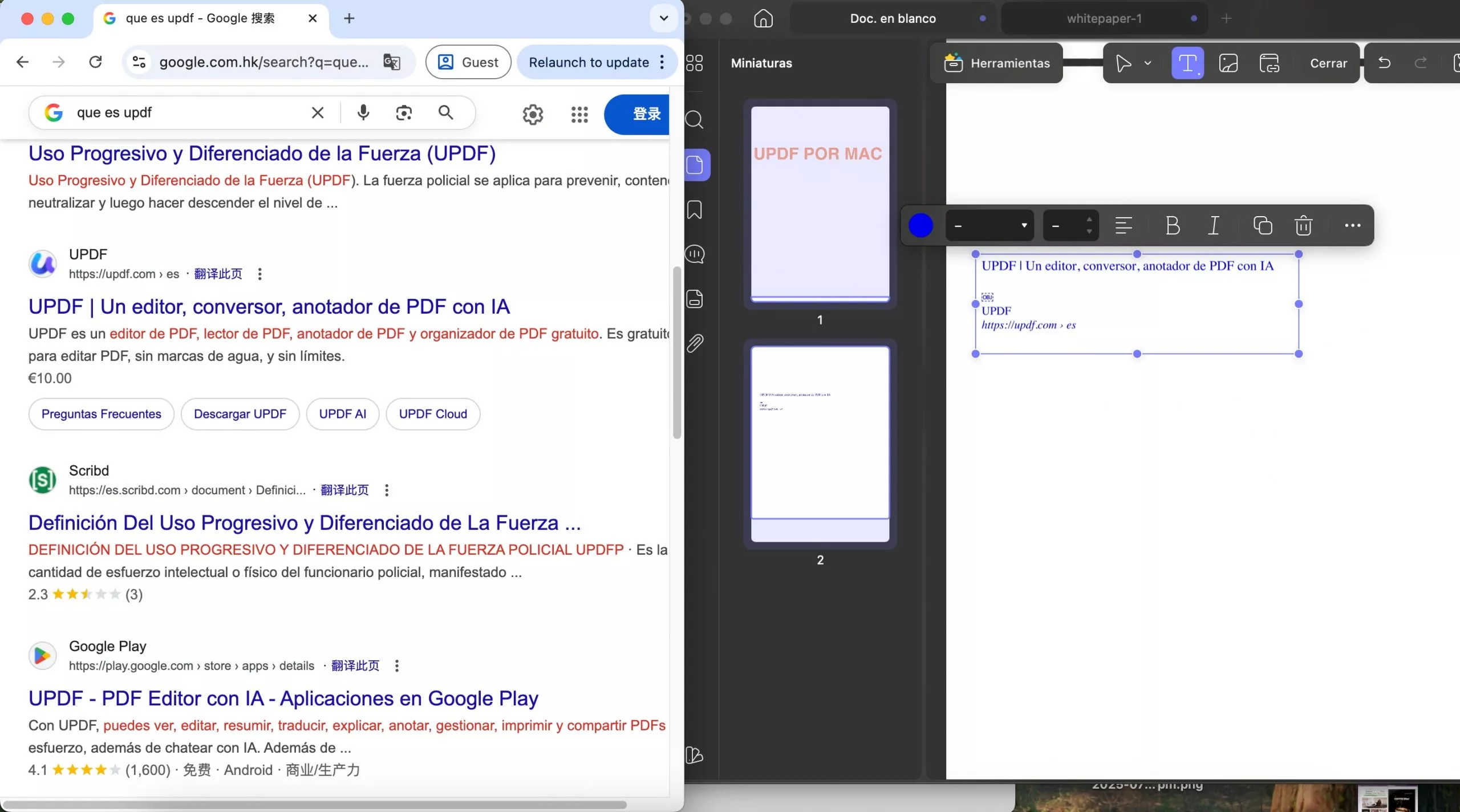 Arrastrar texto enriquecido al PDF en UPDF para Mac (escalado)