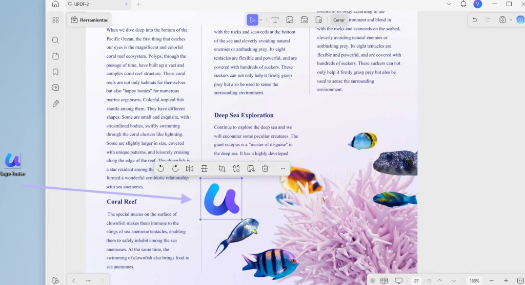 Arrastrar para agregar imagen al PDF en UPDF para Windows
