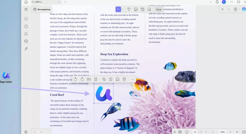 Arrastrar para agregar imagen al PDF en UPDF para Windows