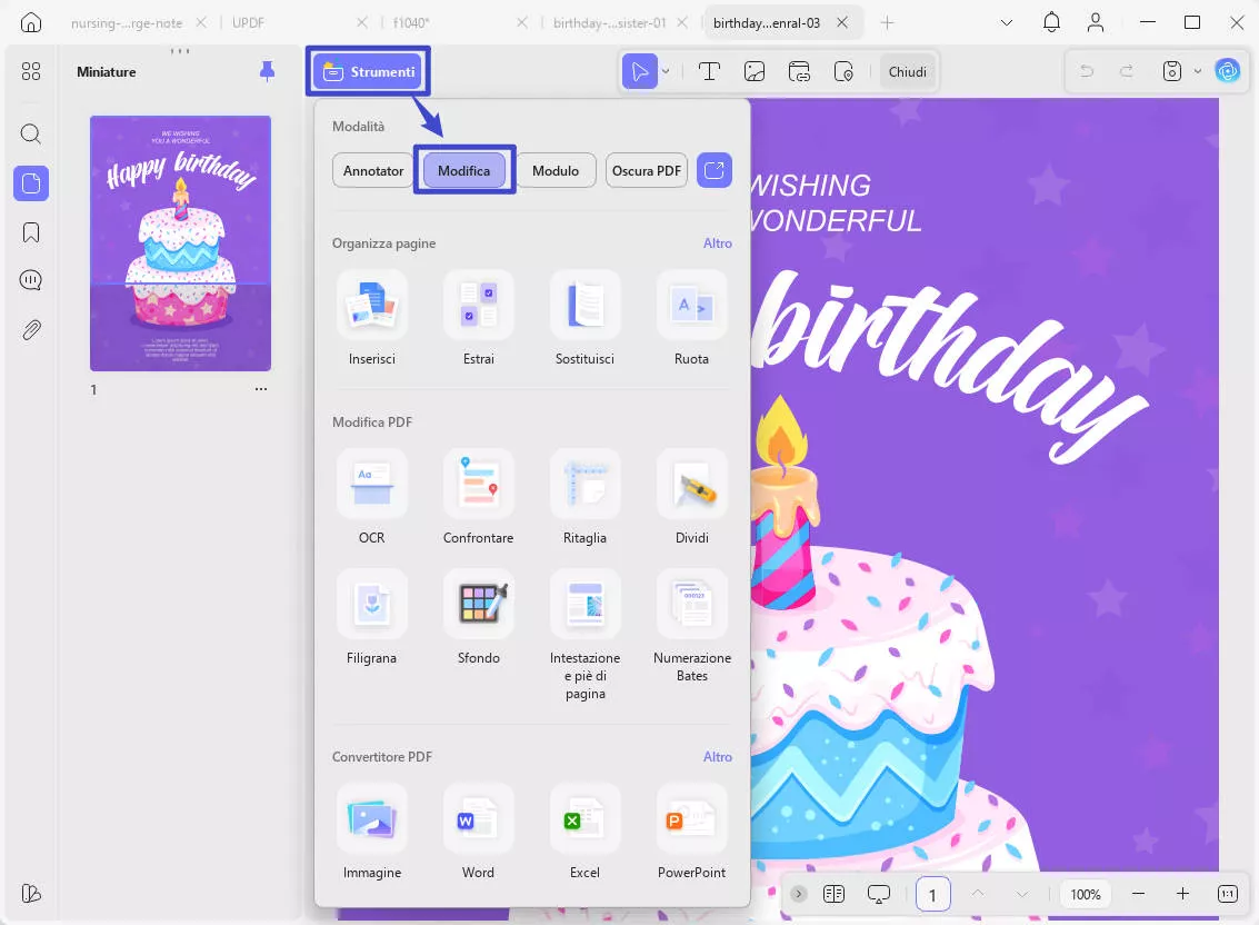 16th birthday wishes replace the sample text with the wish by using UPDF
