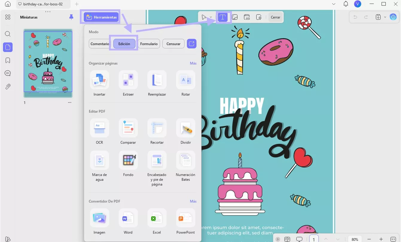 editar con updf deseos de cumpleaños para tu jefe