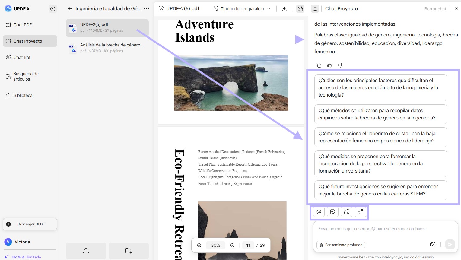 Ingresa indicaciones y chatea con archivos PDF usando UPDF AI en línea