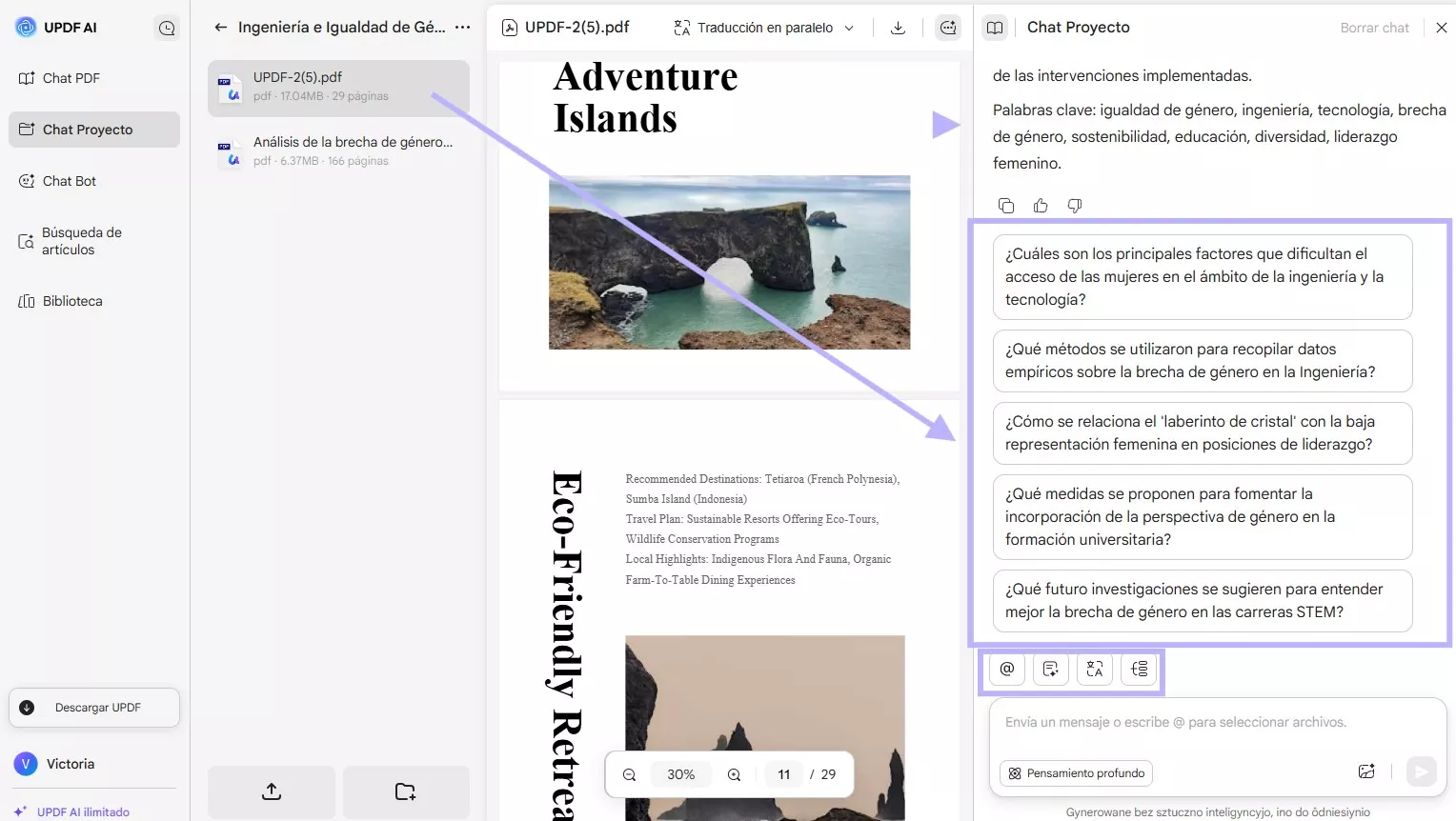 Ingresa indicaciones y chatea con archivos PDF usando UPDF AI en línea
