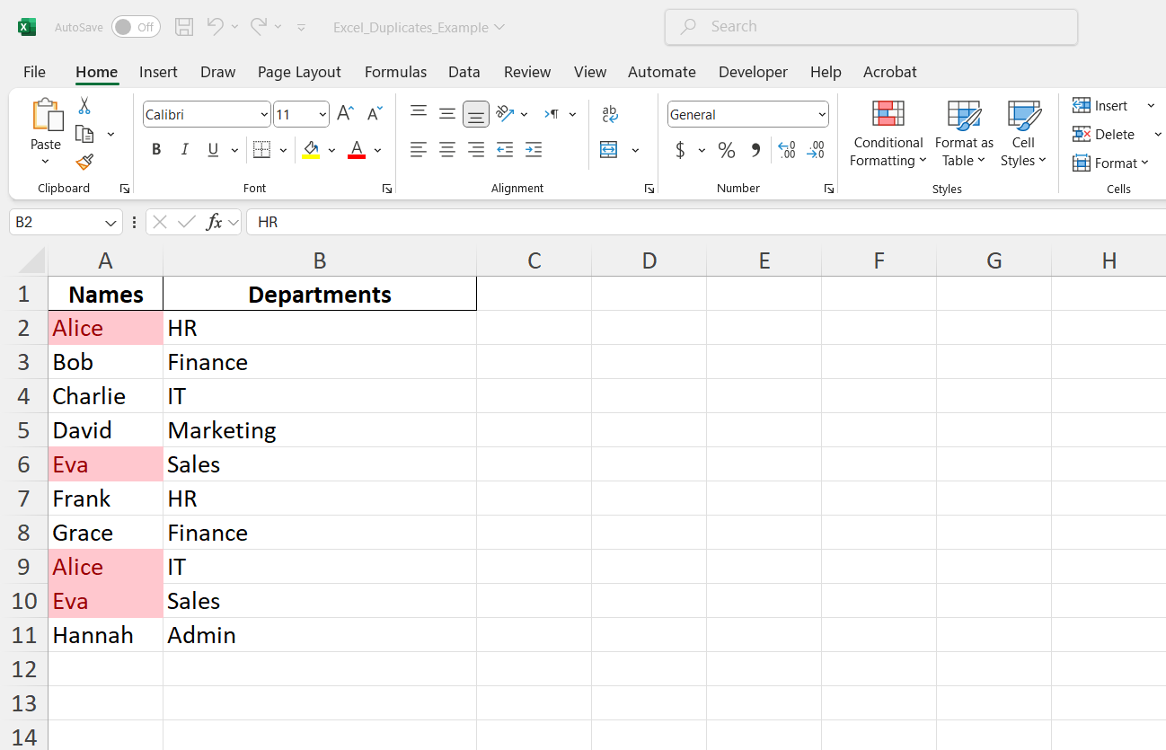 excel duplicate values 2