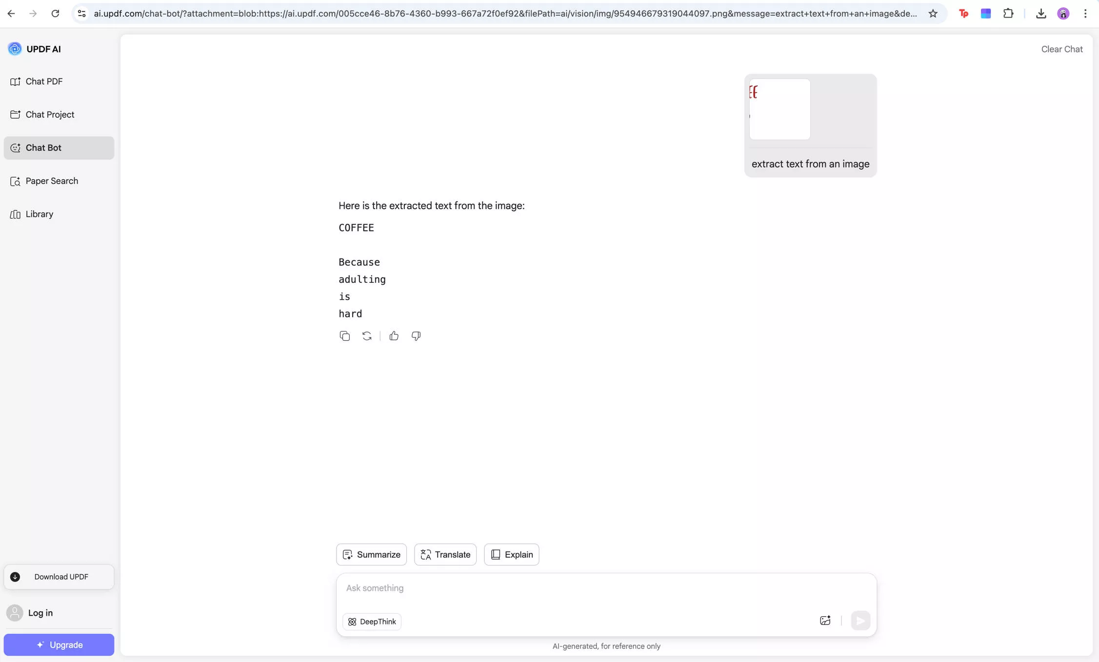 extract text from image with updf ai online