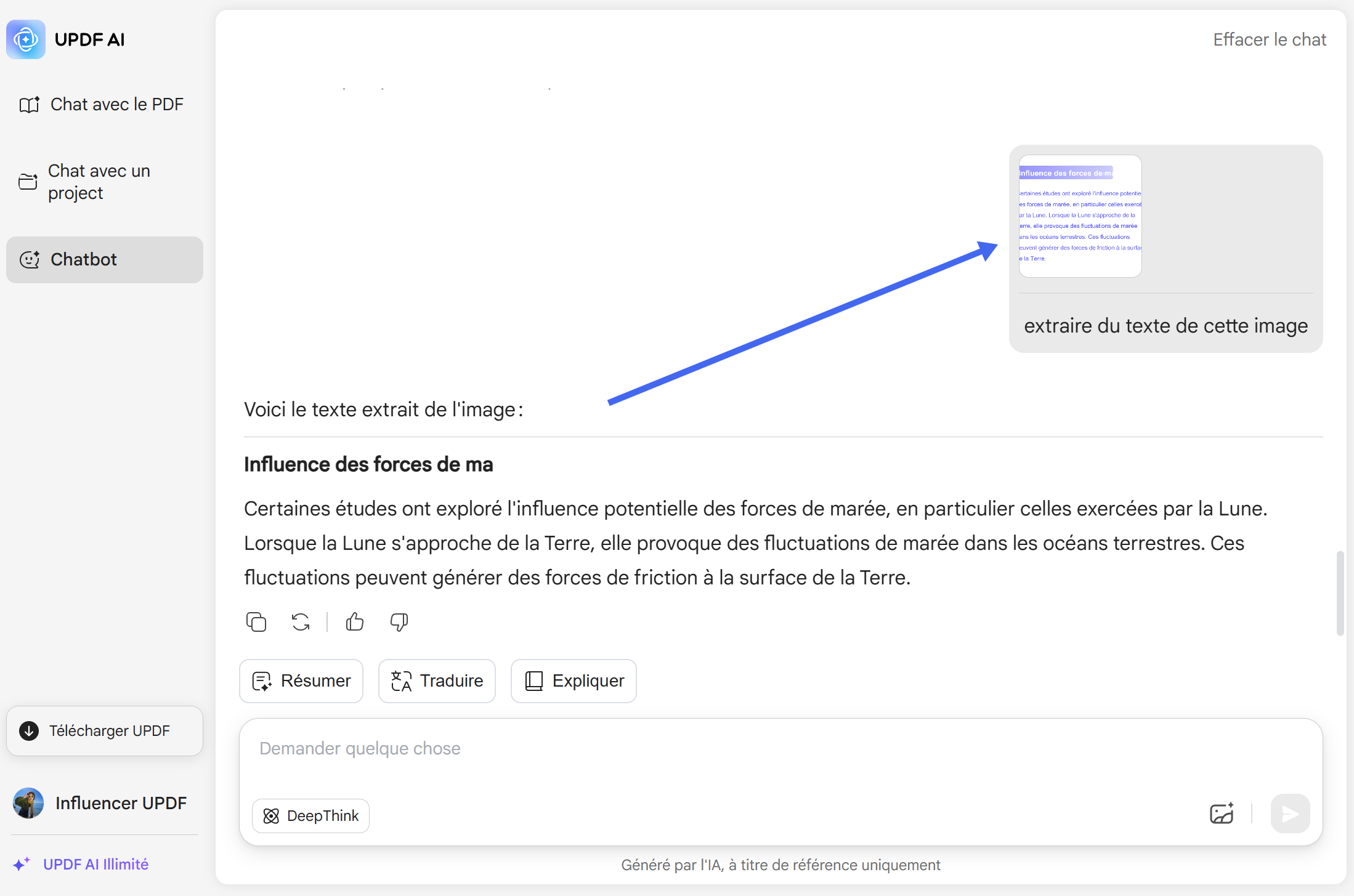 UPDF AI extraction de texte