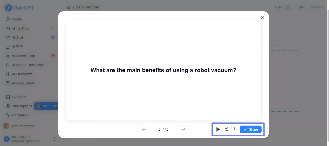 flashcards created notegpt