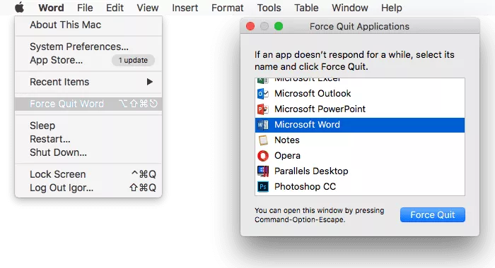 force quit any app on mac