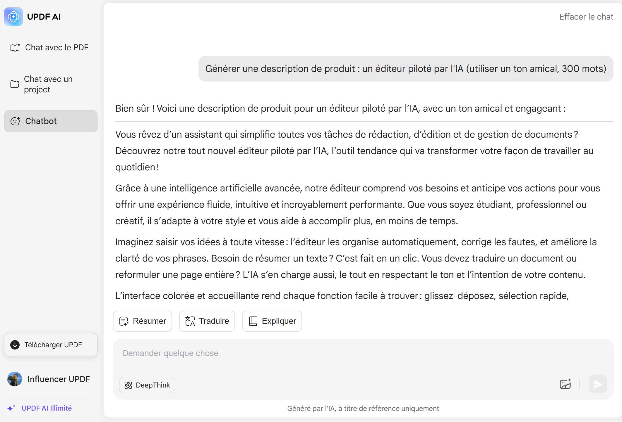 Générateur de descriptions de produits UPDF AI