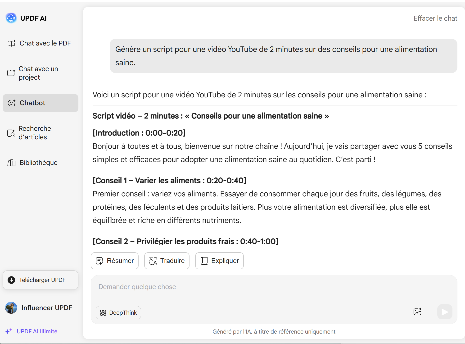 UPDF AI générateur de scripts