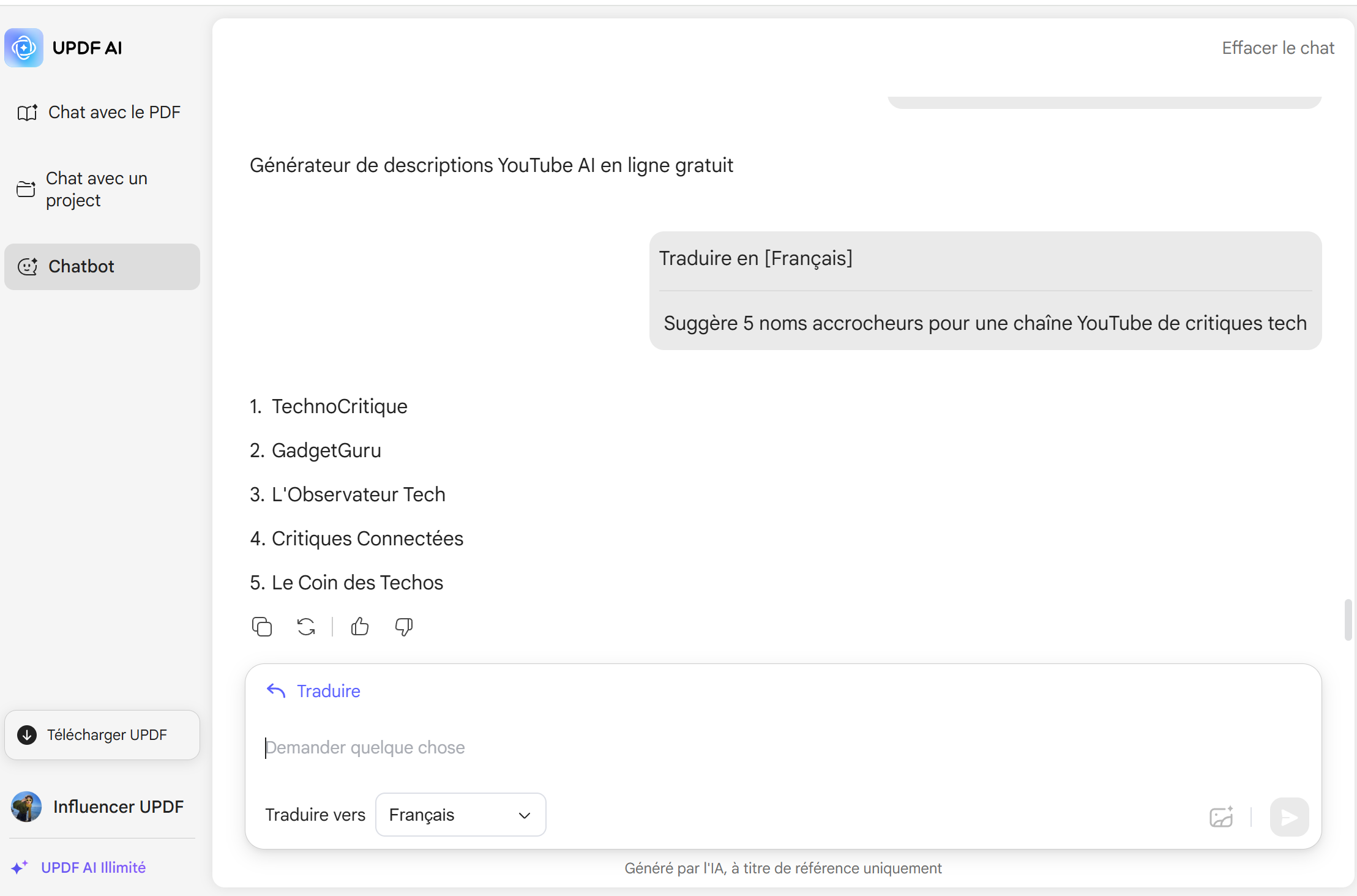 updf ai générateur de noms YouTube