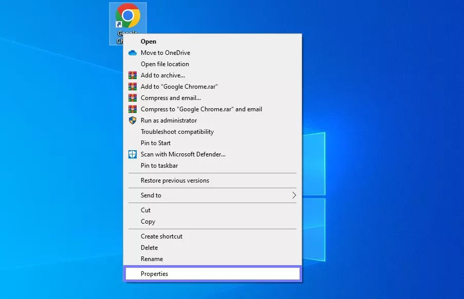 go to chrome properties chrome