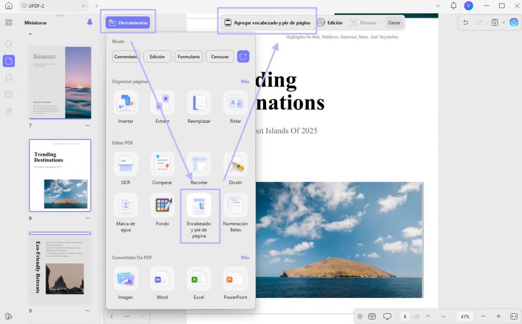cambiar la fecha de creación del pdf mediante pie de página y encabezado updf
