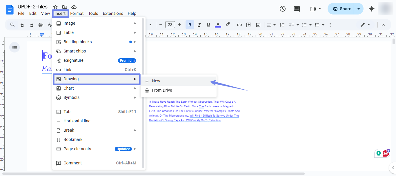go to the drawing feature in google docs