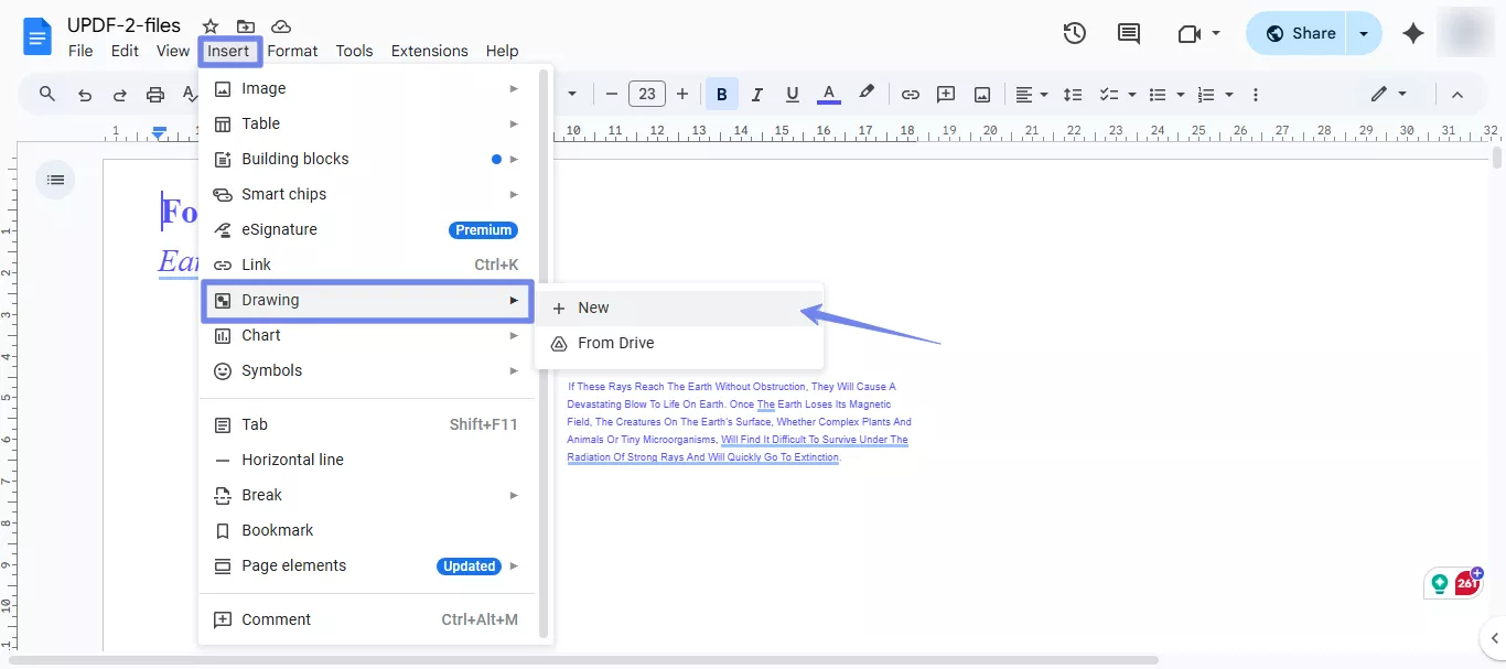 go to the drawing feature in google docs