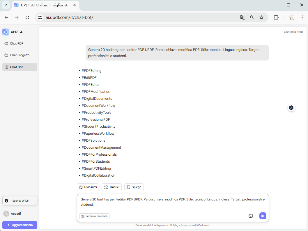 UPDF AI hashtag generator