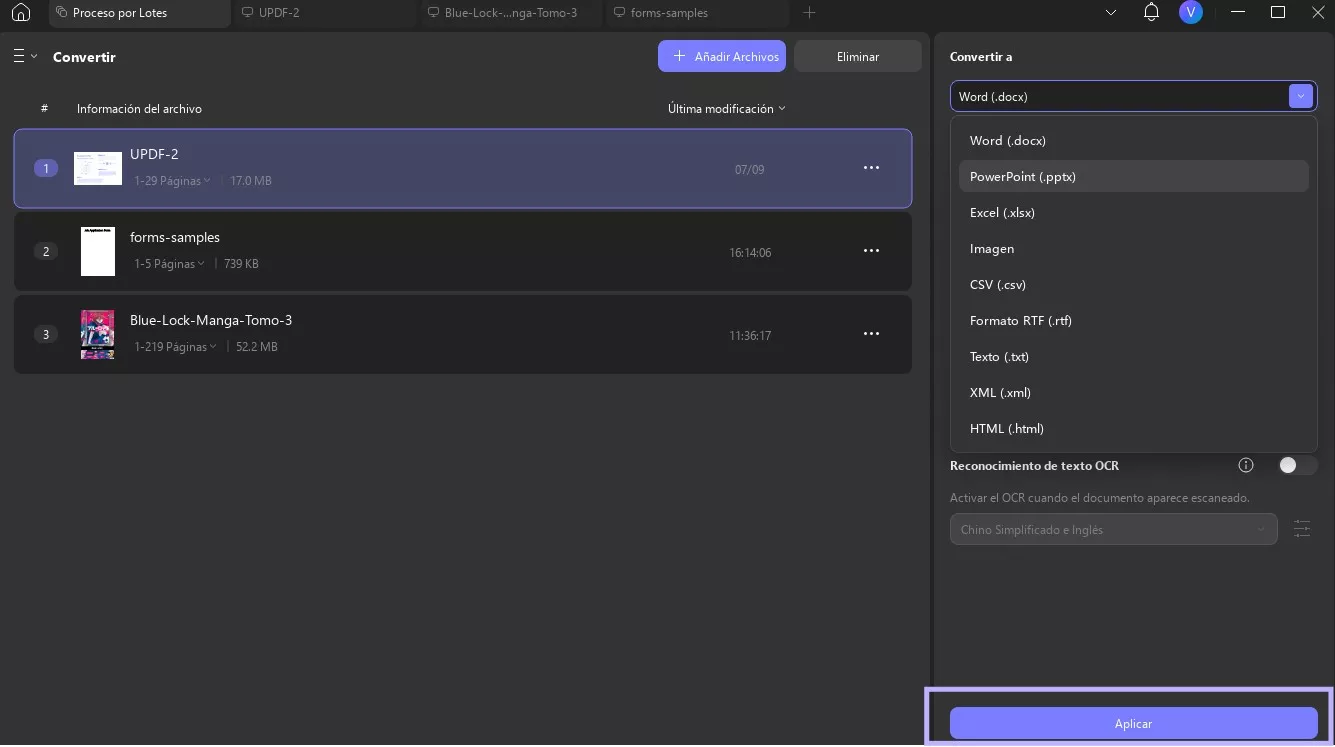 Pulse aplicar para aplicar la conversión