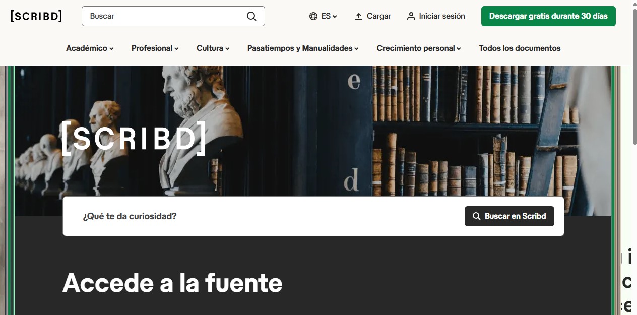 Página principal del sitio web de Scribd