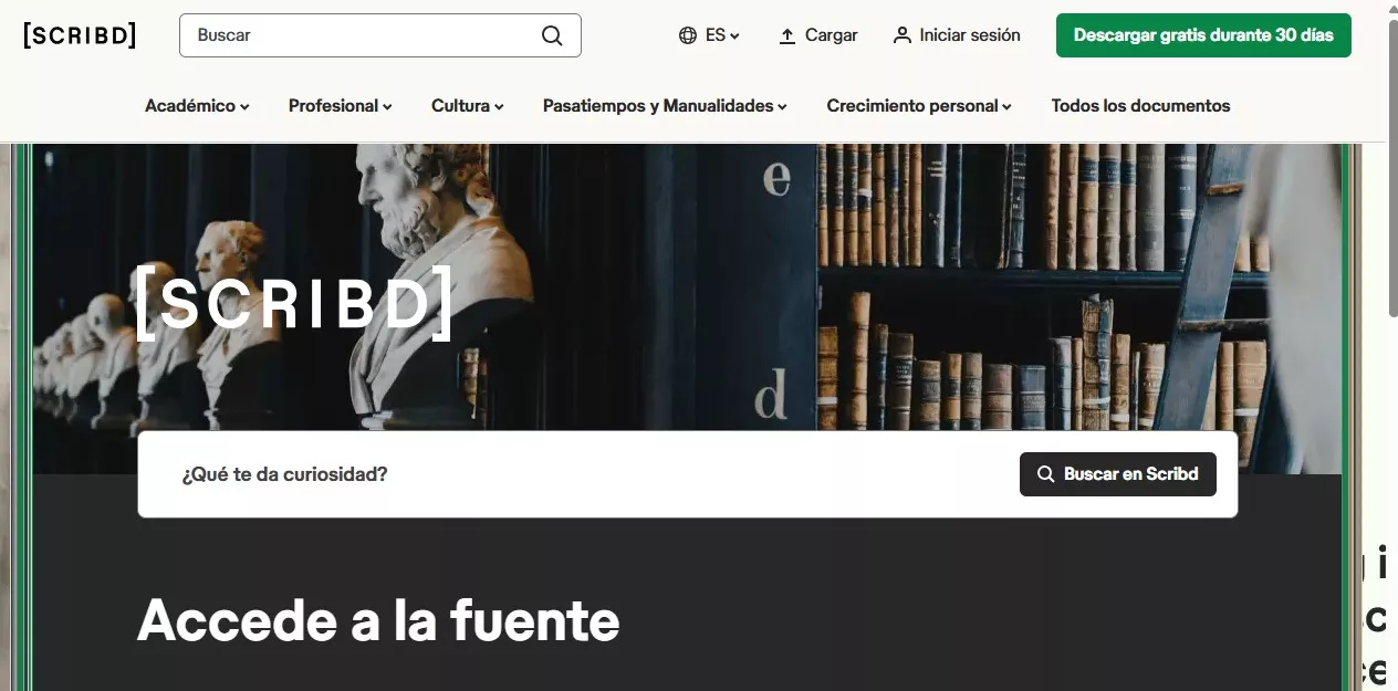 Página principal del sitio web de Scribd
