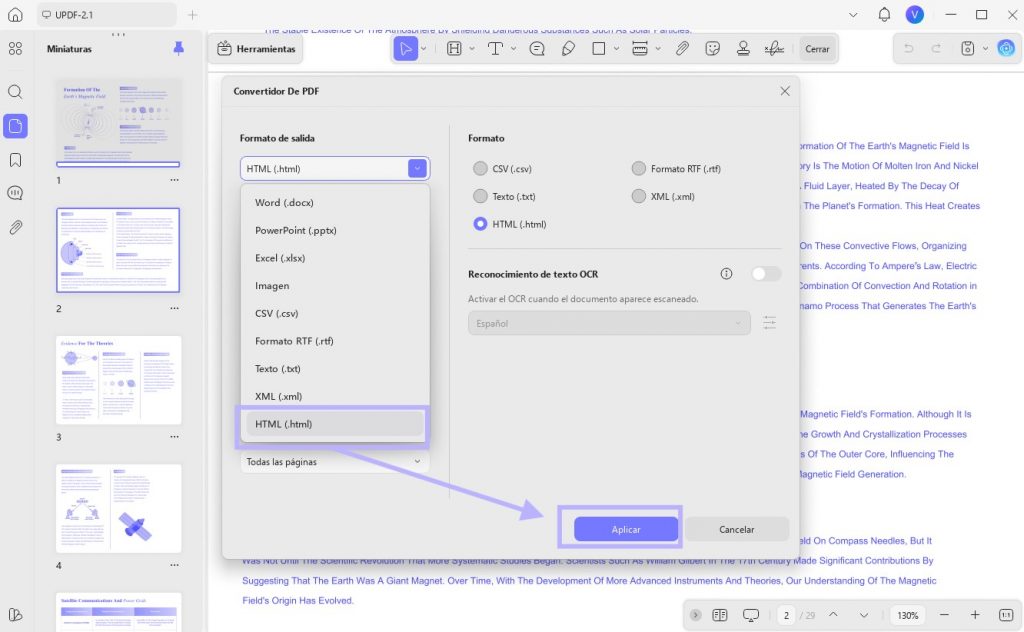 URL de pdf a html