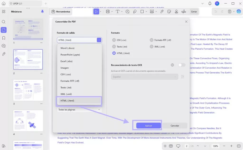 URL de pdf a html