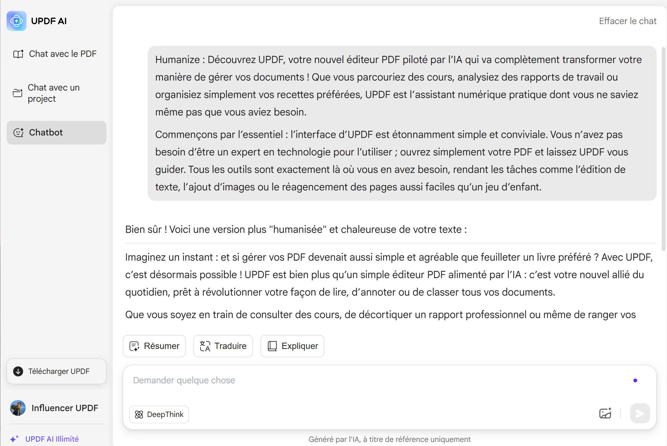 Humanisation avec UPDF AI