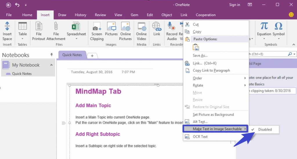 OneNote OCR 掃描功能
