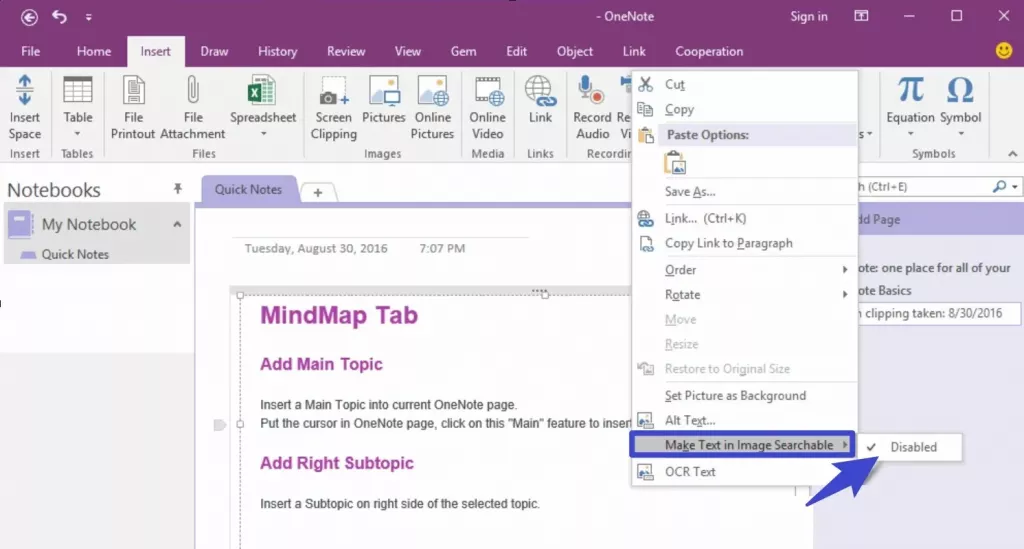 OneNote OCR 掃描功能