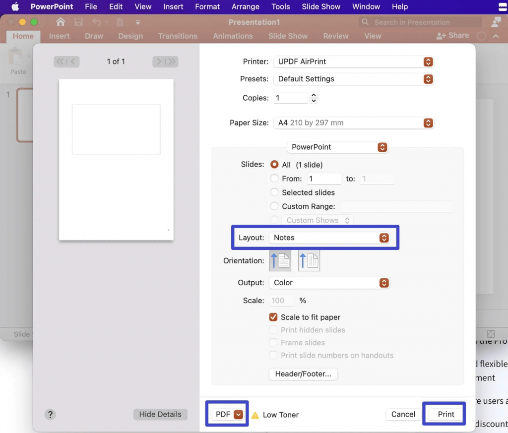 PowerPoint 列印為 PDF 文件