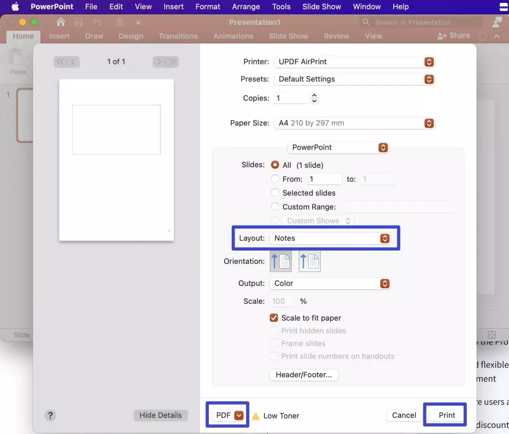 PowerPoint 列印為 PDF 文件