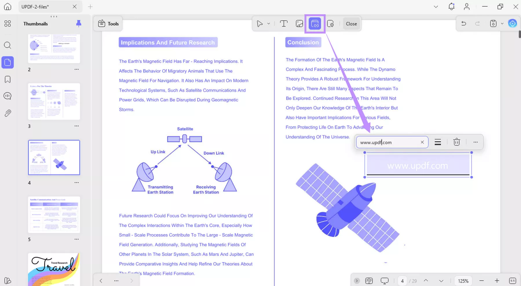 insert and edit website link updf windows