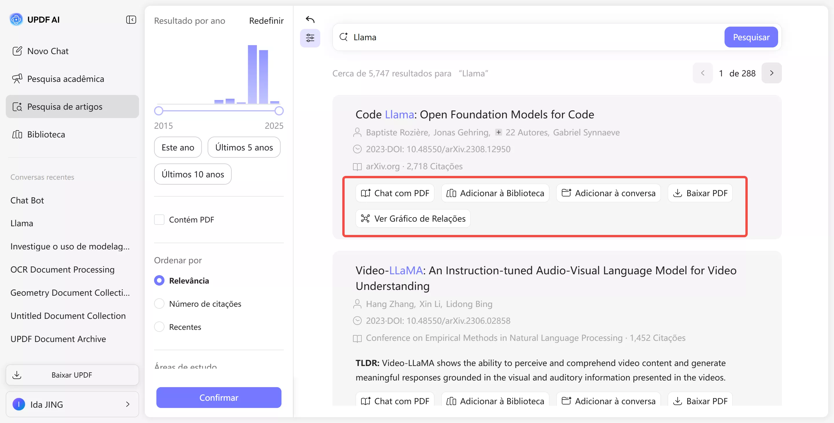 interagir com os resultados da pesquisa
