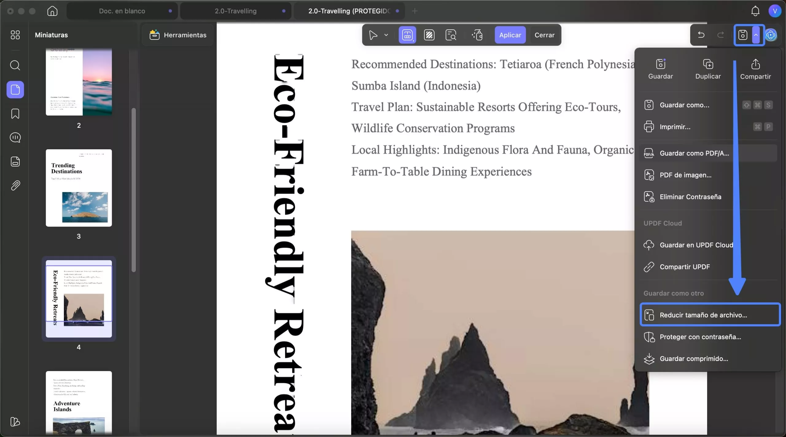 Localizar, reducir tamaño de archivo, guardar sección updf mac