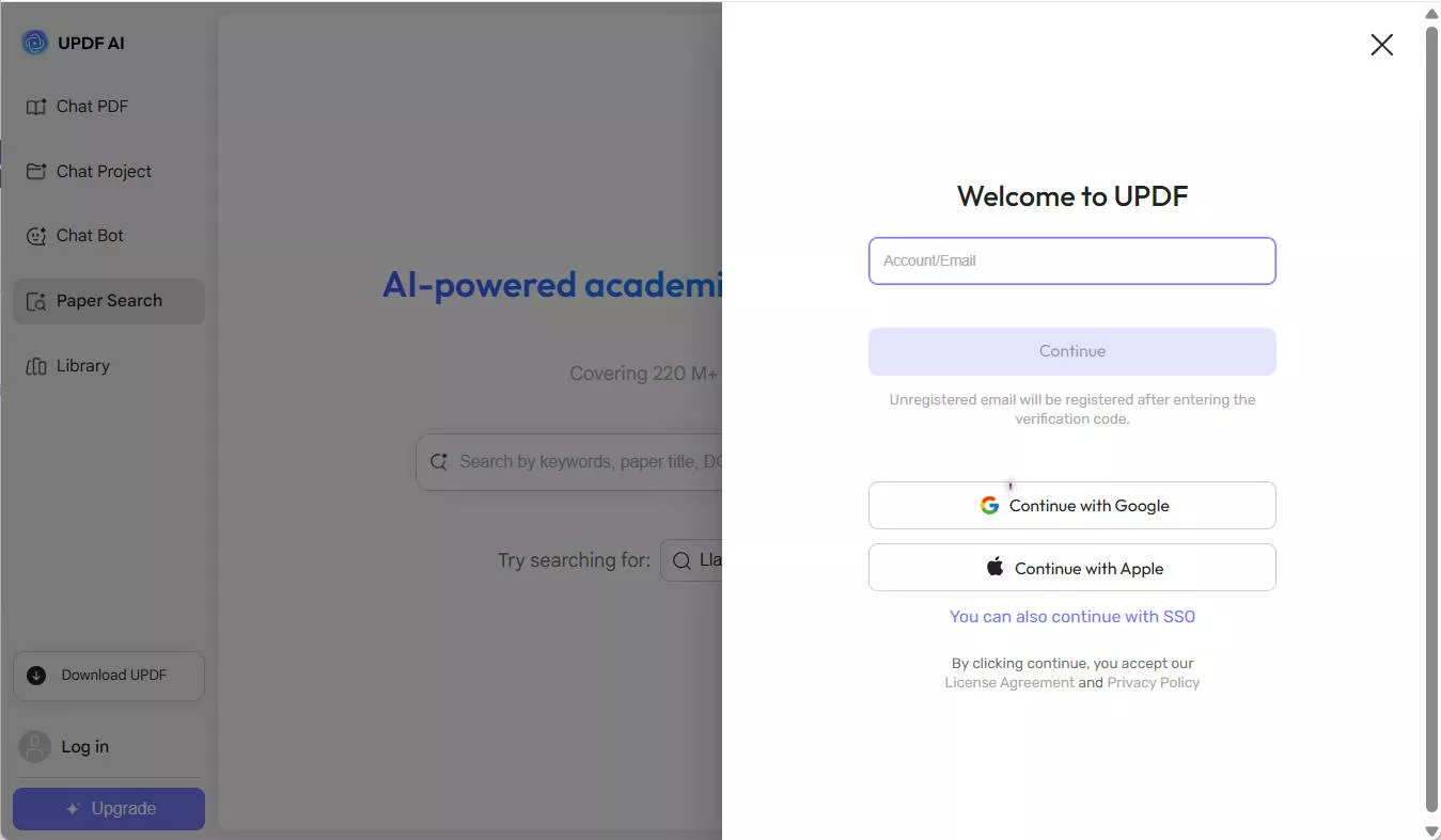log in to updf ai