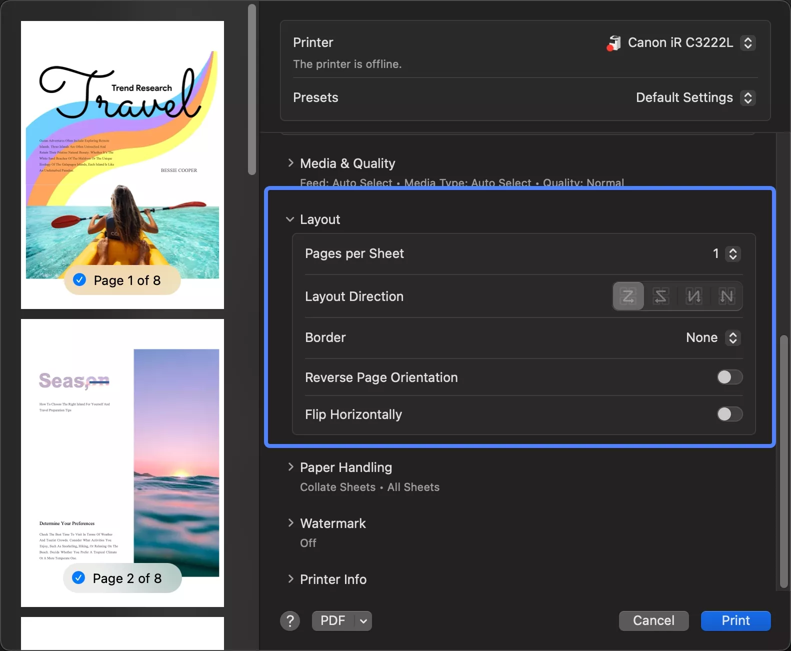 Revisa la configuración de diseño de updf en Mac