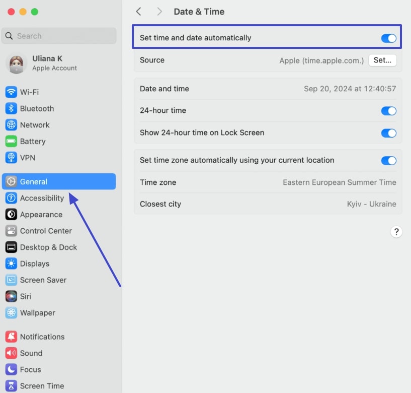 set time and date automatically