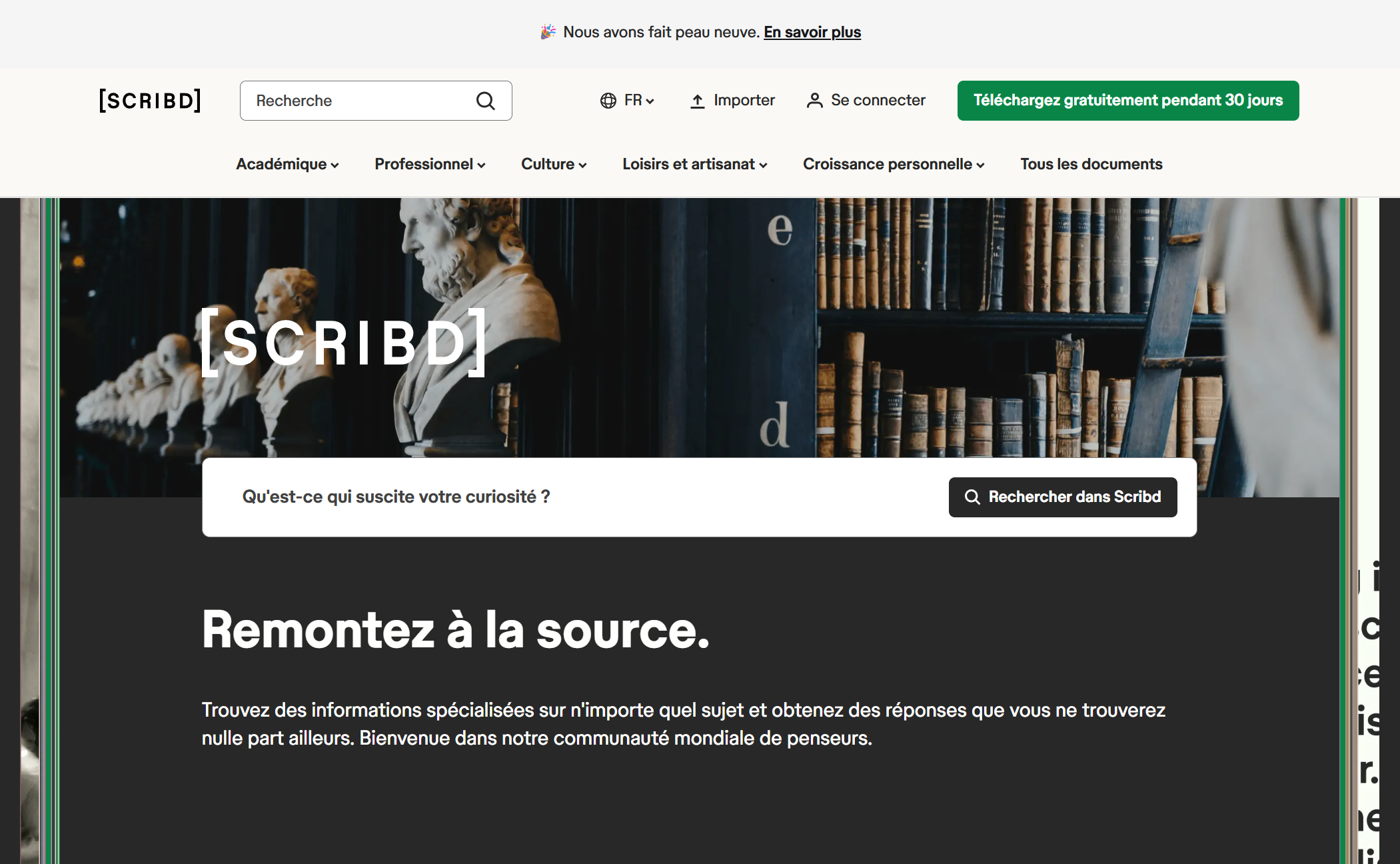 page d'accueil du site Web scribd