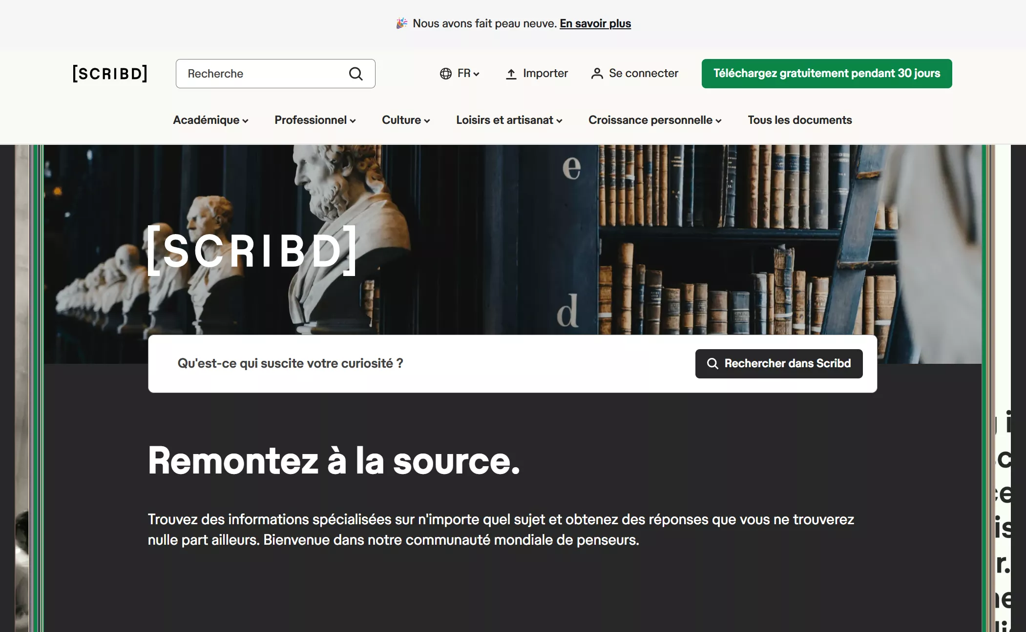 page d'accueil du site Web scribd