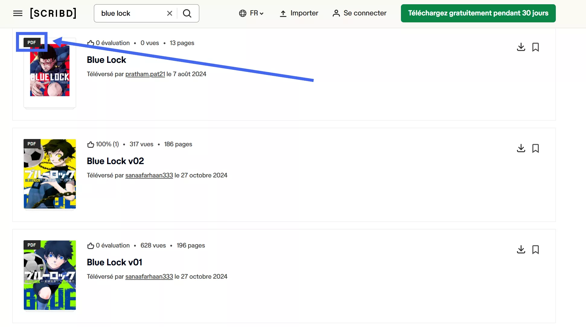 choisissez le fichier PDF étiqueté scribd