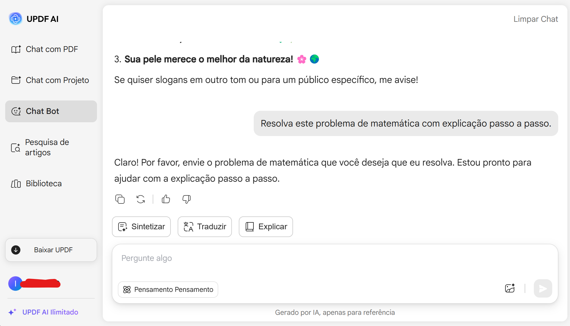 Problema de matemática com UPDF AI