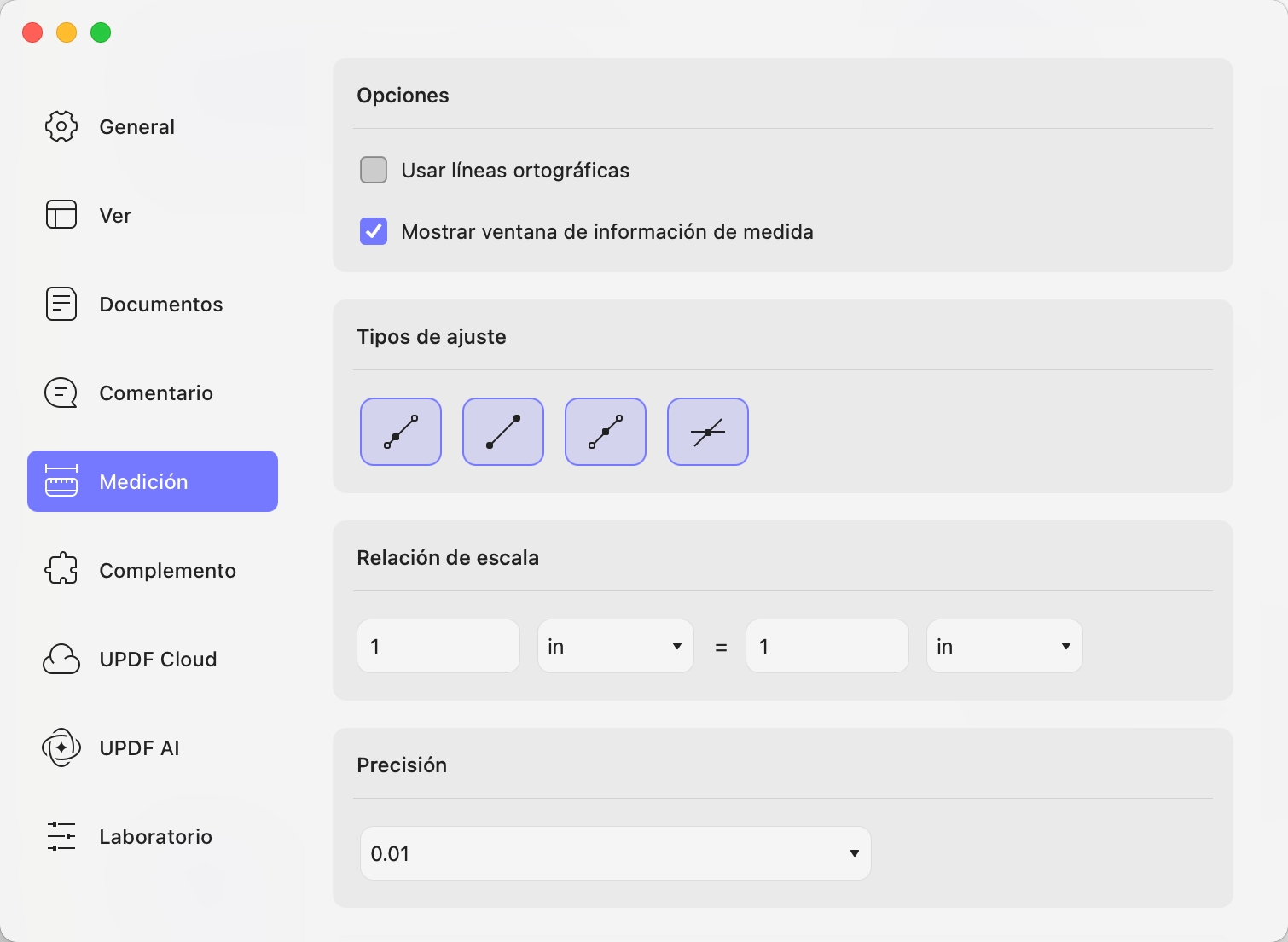 Medición de preferencias (updf) para Mac