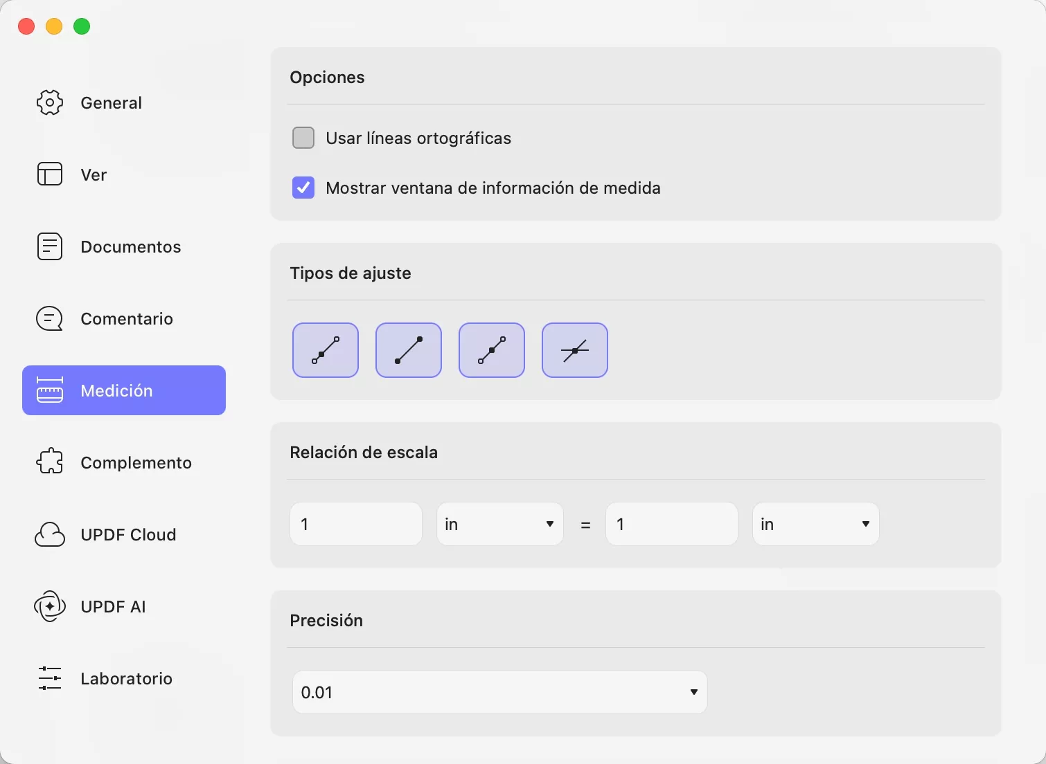 Medición de preferencias (updf) para Mac